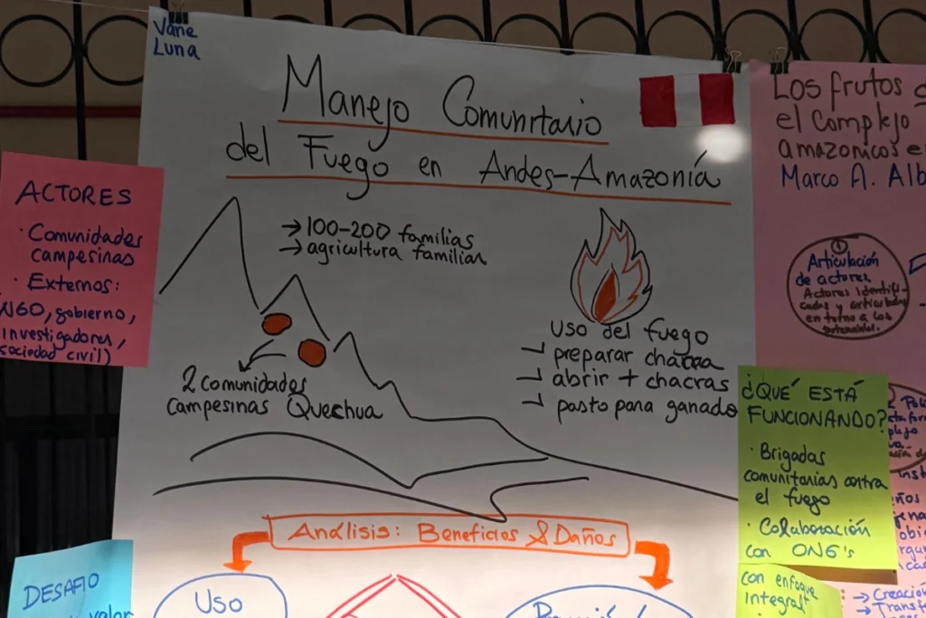 a flipchart whose title is, in Spanish, 'Community management of fire in the Andes-Amazon'