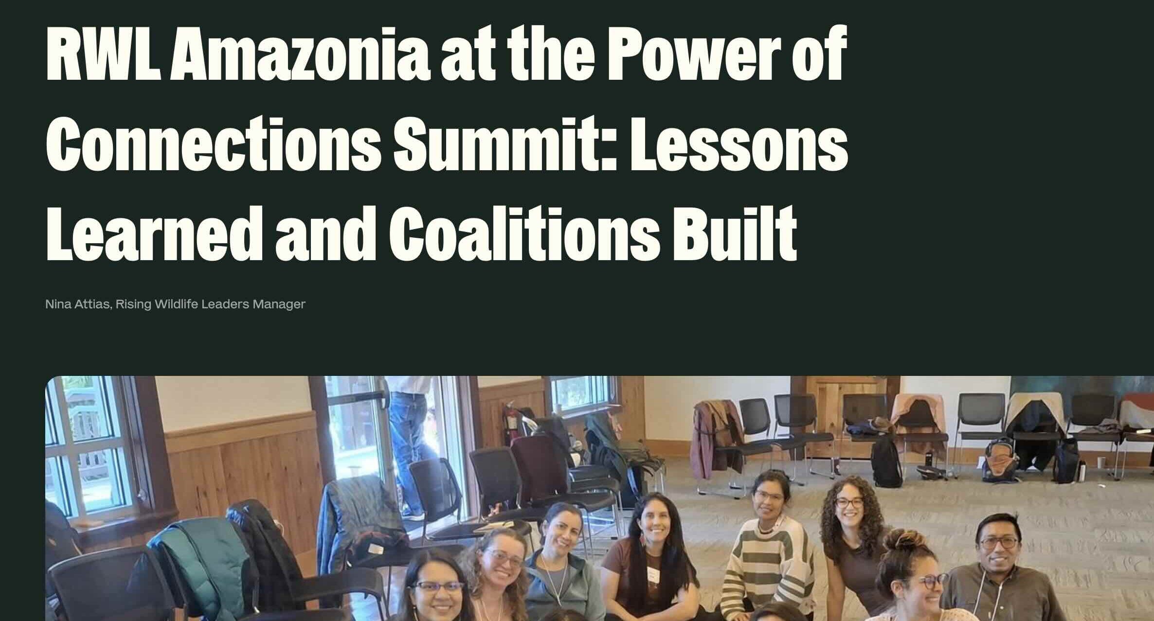 screenshot of the website hyperlinked, with title saying 'RWL Amazonia at the Power of Connections Summit: Lessons Learned and Coalitions Built/